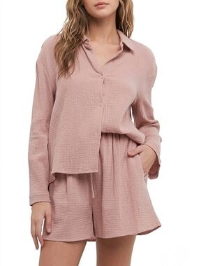 Free The Roses Gauze Wide Sleeve Button Down Top